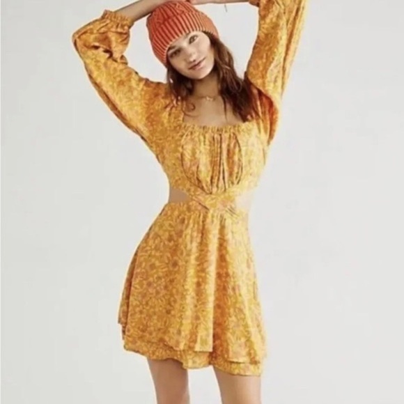 Free people Jael Cutout Mini Dress Golden Combo Size Small - Picture 6 of 10